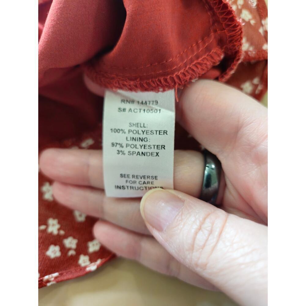 Floral Cropped Red Lace-up Off the Shoulder Puff Sleeves Womens Top Size Large - Picture 7 of 8